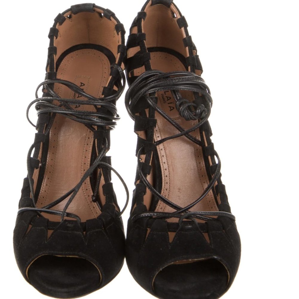 ALAÏA Peep-Toe Suede Gladiator Sandals Size: 7| IT 38 - Picture 3 of 9